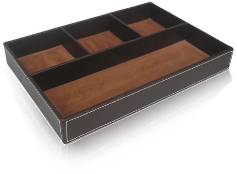 Valet Tablett - Kunstleder Schreibtisch Aufbewahrungsbox, Taschenleerer Organizer Box Ablageschale für Schlüssel, Telefon, Brieftasche, Münze, Schmuck und Nachttisch [Braun]