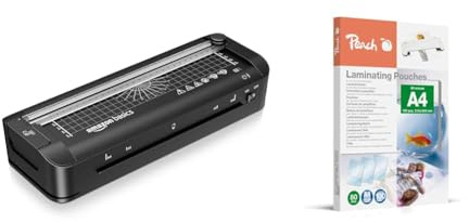 Amazon Basics 3-in-1-Thermolaminiergerät für A4-Größe & Peach Laminierfolien A4-80 mic - 100 pouches - glänzend