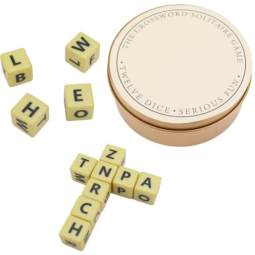 NQEUEPN Das Kreuzworträtsel-Solitärspiel, Alphabet Würfelspiel Qless-Würfelspiel mit Zwölf Würfel-Buchstaben-Set Würfel-Wortspiele Verpackt mit Edelstahlgehäuse, Verlustschutz (Gold)