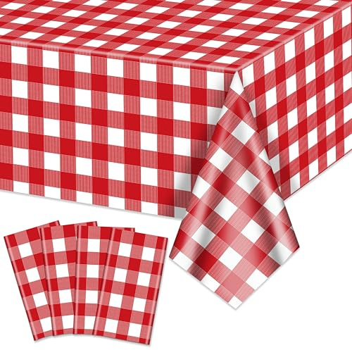 Lot de 4 nappes vichy rouges et blanches imperméables – Housses de table rectangulaires pour pique-nique, fête d'anniversaire, vacances – Fournitures de plein air