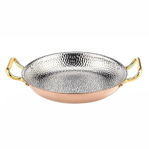 10 Sizes Nonstick Paella Pan, 304 Stainless Steel Spanish Paella Skillet Hand Hammered Seafood Paella Pot with Dual Handle for Kitchen Cooking, Round, 34cm, Rose Gold