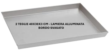 G.T. INOX Set 2 Teglie Rettangolari Professionali da Forno, Lamiera Alluminata, 40 x 30 x 3 cm