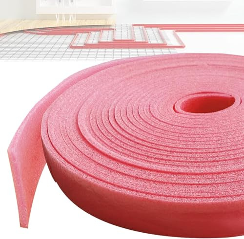 Randdämmstreifen,50mm x 5mm x 10m Randdämmstreifen Selbstklebend für Ausgleichsmasse Zur Abdichtung Zwischen Fußbodenheizungsplatten und Wänden(Rosa)