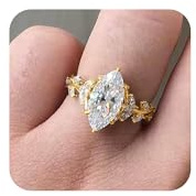 14K Gold Plated Cubic Zirconia Flower Statement Promise Rings for Women, Dainty Solitaire Marquise Cut CZ Wedding Infinity Promise Bands Engagement Rings Jewelry Gifts for Her Size 7#
