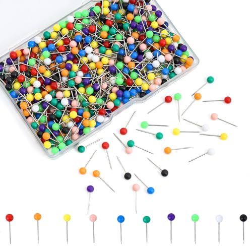 500Pcs Multi-Color Push Pins, Map Pins for Travel Map, 1/8 Inch Small Map Tacks with Plastic Beads Head, 10 Colors Map Pins for Cork Board, World Map Bulletin Board, Fabric Marking, Craft, Office