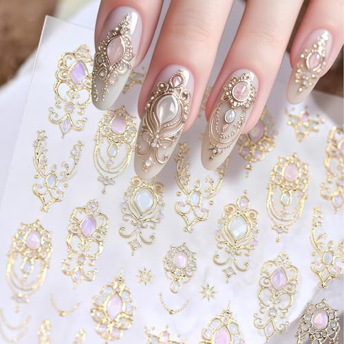 Zosutetoxo 5D Relief Nagelstickers Gold mit Zepter Design selbstklebende Zepter Nageldesign Aufkleber für künstliche Nägel
