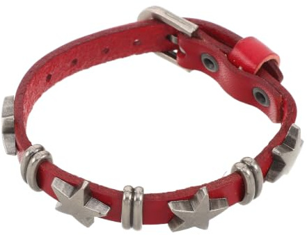 Lurrose Pulsera de cuero punk, brazalete de aleación rock con estrellas tachuelas, pulsera de cuero vintage, roja para mujer y hombre.