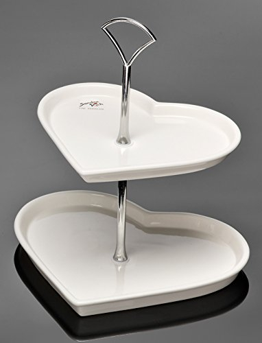 3x Étagère HEART, Herz Porzellan Kuchenplatte zweistöckig, 26 cm
