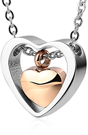 Beydodo Asche Anhänger zum Befüllen, Urnen Halskette Edelstahl mit Anhänger Doppelte Herzen Rosegold Asche Kette Damen 60CM Ascheschmuck