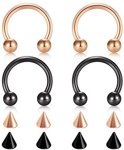 D.Bella Chirurgenstahl Nase Septum Hufeisen Augenbraue Lippe Bauchnabel Piercing 10mm Helix Tragus Daith Rook Ohrringe mit Ersatz Spikes