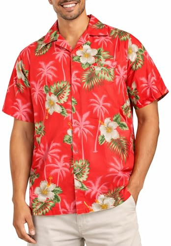King Kameha Chemise hawaïenne Homme Manches Courtes avec Poche Poitrine et imprimé Fleurs hawaïennes