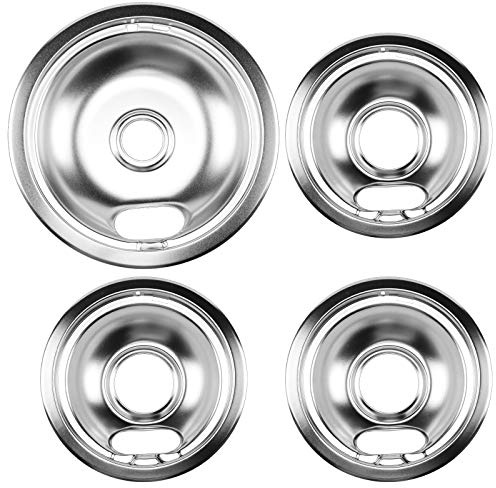 W10196405 Range 8 Inch Drip Bowl &W10196406 Range 6 Inch Drip Bowl(3 Pack) Chrome Plated for Electric Surface Burner by Cenipar