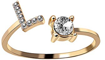 HIJONES Damen Anfangsbuchstabe Open Ring mit Zirkonia Stapelbaren Alphabet Verstellbaren Ringen