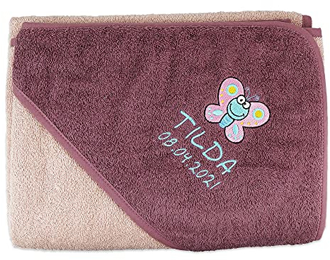 Wolimbo Kapuzenhandtuch personalisiert mit Namen und Motiv - Peach-Mauve - 100x100 cm - für Baby und Kinder