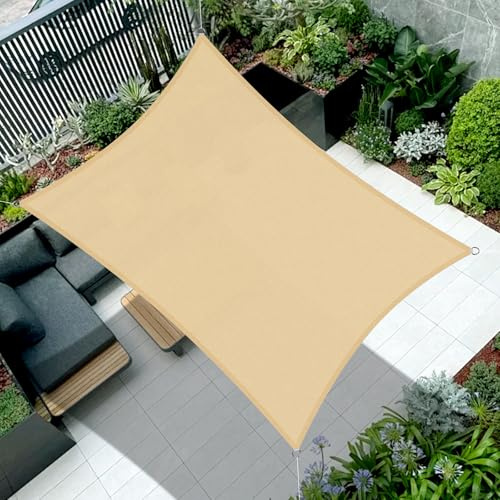 Cool Area Toldo Vela Impermeable Rectangular 2x3m, Arena | Toldo Vela de Sombra Protección UV,PES Toldos para Patio Exterior Jardín Terraza