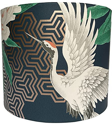 Navy Blue Crane Bird Lampshade Ceiling Light Shade Botanical Green Leaf Rose Gold Geometric Design Bedroom Accessories