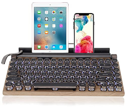 ciciglow 83 Tasten Retro-Schreibmaschinentastatur, Kabellose 2000mA Mechanische Tastatur mit Tablet-Ständer Einstellbare Helligkeit Gaming-Tastatur Mirco USB-Schnittstelle