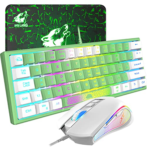 ZIYOU LANG Pc Tastatur Maus mit Kabel, mäuse, tastaturen & eingabegeräte, Gaming-Tastatur-Maus mechanische Feel, Tastatur Maus bis zu 3600 DPI, optische 7 Tasten PC, Laptop, Computer, Grün
