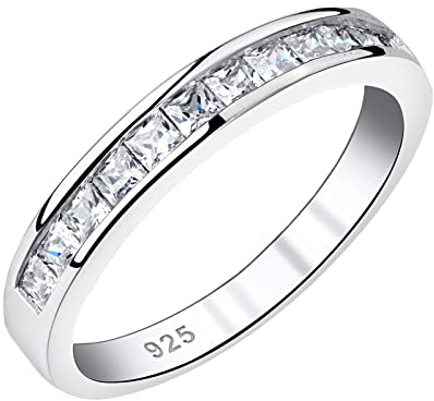 SHELOVES Stacking Eternity Rings for Women 925 Sterling Silver Wedding Rings Princess Cz Wedding Band Sz P