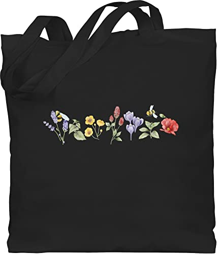 Shirtracer - Baumwolltasche - Boho Tasche & Bohemian Kleidung - Blumen Wiese Watercolor Aquarell