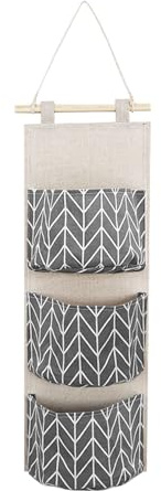 FuninCrea Bolsa para Colgar en la Pared, Bolsa de Almacenamiento de Telas de Lino y algodón, Organizador para Colgar en la Puerta, 7 Bolsillos con 2 Ganchos para Llave (gris)