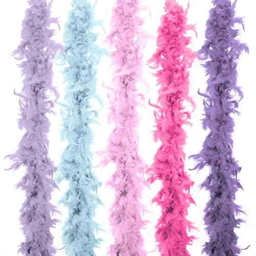 Anjing Federboa, mehrfarbig, 5 Stück, für Mädchen, zum Verkleiden für Bastelarbeiten, Partyzubehör, Kostüm (2 m pro Farbe)