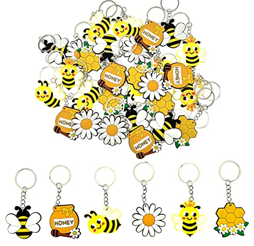 JZK Set 30 x Fiori e Ape Portachiavi in gomma per bambini, bomboniere per feste di compleanno bambini, regalo omaggi ringraziamento pensiero pensierino per feste bambini tema Ape