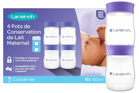 Lansinoh Breastmilk Storage Bottles - 4 x 160 ml - Stackable BPA-Free Leak-Proof Breastfeeding Newborn Essentials Fridge Freezer Reusable Baby Food Storage Containers Weaning Breast Milk Feeding