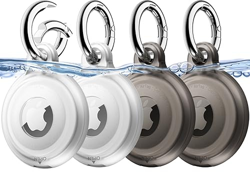 JETech 4 Pack Vattentätt Fodral för AirTag 2:a/1:a Generationen (2026/2021) med Nyckelring, Helkropps Reptålig Air Tag Nyckelring Hållare Lock för Barn, Djurhalsband (Svart/Svart/Klar/Klar)