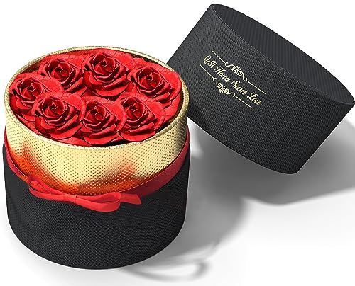 Exporee 7 Stück Ewige Rose Handgemachte Konservierte Rose Geschenkbox Nie verwelkte Rosen Ewige Blume für Liebhaber Geschenk für Sie Am Valentinstag Muttertag Geburtstag oder Weihnachten