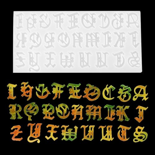 Zayookey Stampi per Resina Lettere, Stampo in Silicone Alfabeto di Portachiavi Gothic Letter Mold Stampini Epossidica Gioielli di Ciondolo per Orecchini Collane FAI DA TE