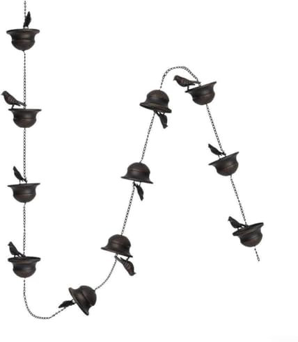 2,4 m Regenkette, Mobile Eisen Vogel Outdoor Regen Kette Dekor mit befestigtem Aufhänger Windspiele Glocken für Fallrohr, Antik Kupfer Regenwasserfänger Ketten