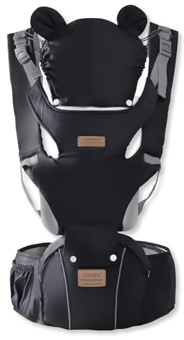 SONARIN Multifonctionnel 3-en-1 Porte-bébé avec Siège à Hanche,Porte Bébé Ergonomique Respirant Avant et Arrière Porte-bébé Echarpe de Portage Multiposition pour 0-36 Mois(Noir)