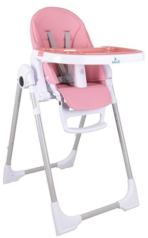 TORAL Trona Evolutiva Bebé - Plegable, Reclinable y Segura - Altura y Reposapiés Ajustables - Bandeja Extraíble y Fácil de Limpiar - Portátil, Color Rosa