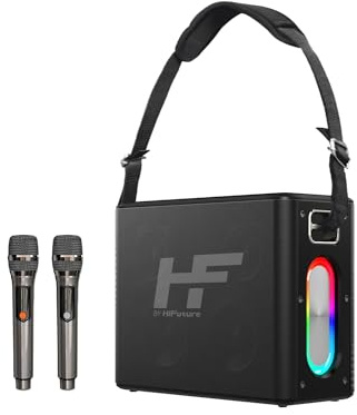 HiFuture Musicbox - Altavoz Bluetooth portátil de 100 W con micrófonos inalámbricos duales, Color Negro