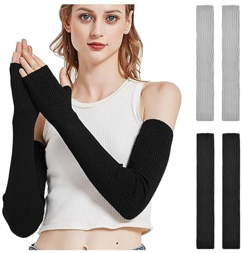 MOAZIFI 2 Paar Armstulpen Damen Winter Pulswärmer Handstulpen Damen Strick Arm Warmers Stulpen Arm Warm Gestrickt Halbfinger Handschuhe Für Alltag Büro Outdoor