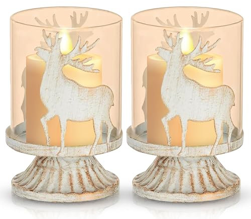 NEMMXUB 2er Set Vintage Kerzenleuchter Kerzenständer Kerzenhalter Windlichthalter aus Metall, Weihnachten Vintage Deko für Stumpenkerzen, Kerzenständer Dekoration für Party Weihnachten Tisch Mantel Ka