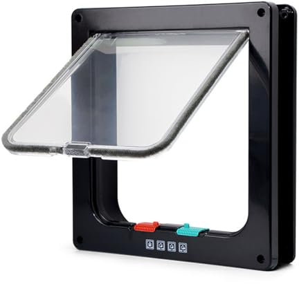 4 Way Locking Cat Flap, Cat Door Safety Pet Sliding Door for Interior Exterior, Weatherproof Pet Dog Door Compatible with Adult Cats and Small Dog for Interior Exterior Door Window Wall, M