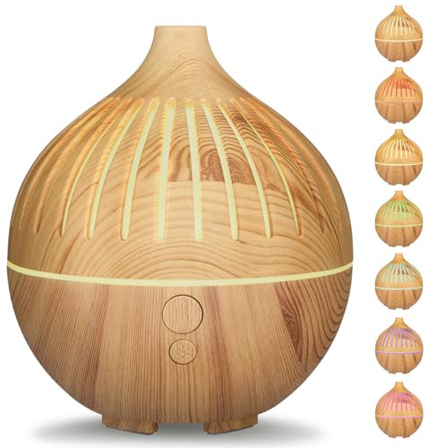 Diffusore di oli essenziali, Hianjoo 180ml Diffusore di Aromaterapia, Ultrasuoni Aromaterapia Diffusore Umidificatore a Nebbia Fredda con 7 Luci Colorate per Ufficio e Casa (Marrone Chiaro)