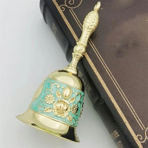 1 Stück Metall-Handglocke im Ton-Stil, Dekoration, Wecker, Handarbeit, Weihnachtsglocke, Windglocke, Weihnachtshandwerk, Cyan/Gold