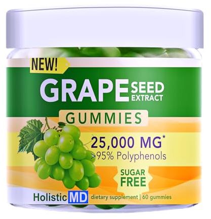 Holistic MD Grape Seed Extract Gummies | Grape Seed Oil 25,000 mg 50x Original | >95% Polyphenols | #1 Grape Seed Gummies in USA | Sugar Free Vegan | Grape Flavor 60 ct