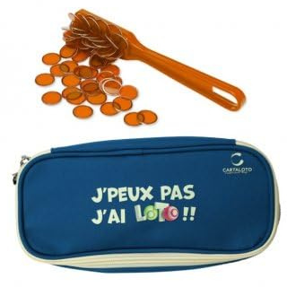 cavernedesjouets Pack Accessoires Loto Bingo : Trousse Rangement Bleu + Baton magnetique + 100 pions Jaune Orange - Set Joueur et Carte