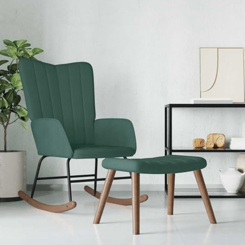 LAPOOH Schaukelstuhl mit Hocker Samt Dunkelgrün, Schaukelsessel, Sessel Wohnzimmer, Stillsessel, Schwingsessel, Ohrensessel, Tv Sessel, Rocking Chair, Relaxsessel - 327756