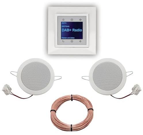 BERKER Unterputz DAB+ Radio 29848989 polarweiß glänzend mit 1fach Rahmen Berker + 2 x Deckenlautsprecher Einbaulautsprecher + 20 Meter EBROM Lautsprecherkabel