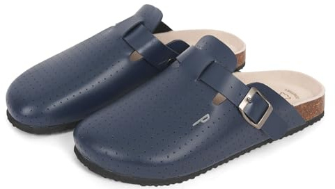 Professionelle Clogs Krankenschwester mit Innensohle Echte Leder - Verstellbare Pantoletten Herren Frauen Krankenhaus Pflegekräfte - Ärzte Schuhe Draußen Indoor Garten Sommer Winter (Blau, 42 EU)