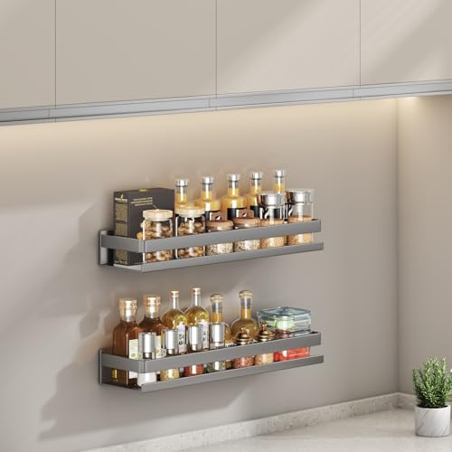 AZVFLY Estante de ducha sin taladrar, 2 unidades: organizador de baño, gran capacidad de acero al carbono, estante de baño, cesta de ducha para colgar para baño y cocina (gris, 40 cm)