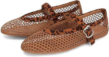 DOEYG Mesh Ballet Flats for Women Buckle Strap Comfy Casual Office Fishnet Ballerina Flat Shoes