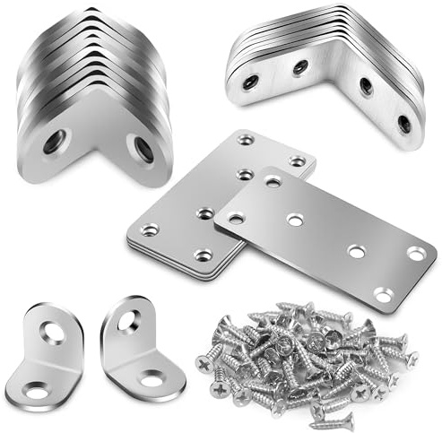 18PCS L Brackets for Wood and 4PCS Wood Joining Brackets, 20 × 20mm, 40 × 40mm Bracket, 80 × 40 × 1.7mm Flat Joining Plates with 80 Screws for Furniture Fixation and Metal Repair Connector