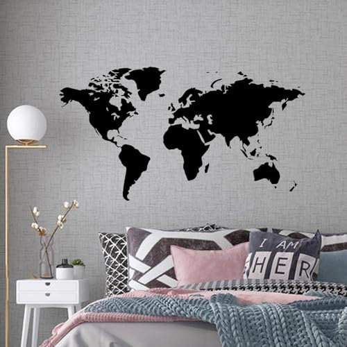 Pegatina decorativa autoadhesiva negra con mapa del mundo para sala de estar dormitorio estudio arte papel tapiz para profesores de escuela.