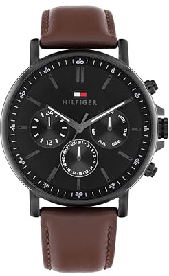 Tommy Hilfiger Montre Analogique Multifunction à Quartz pour Homme avec Bracelet en Cuir Marron - 1710704